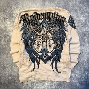 Y2K Raw State Premium Redemption Cross Thermal Shirt Mens Medium Y2K Goth Grunge